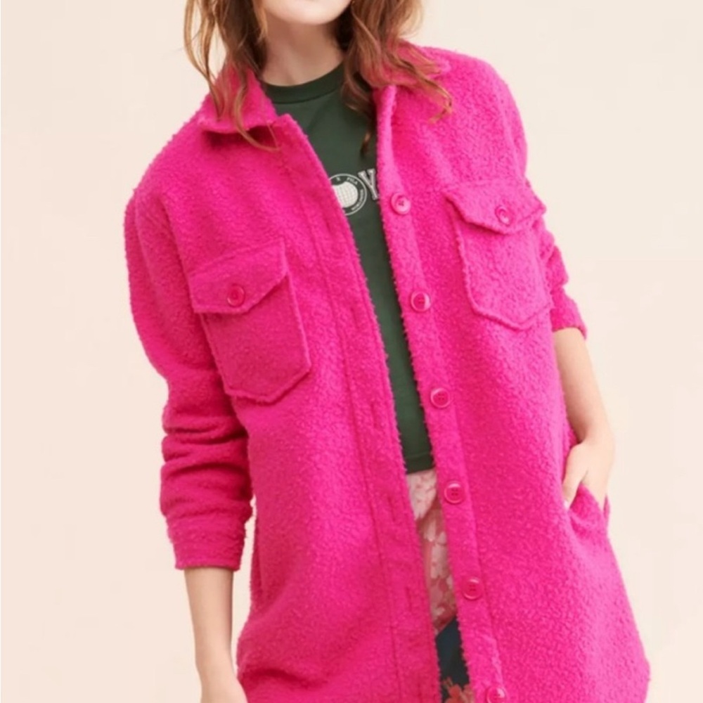 Anthropologie RD Style Long Bouclé
Shirt Jacket Neon Hot Pink Size Medium
